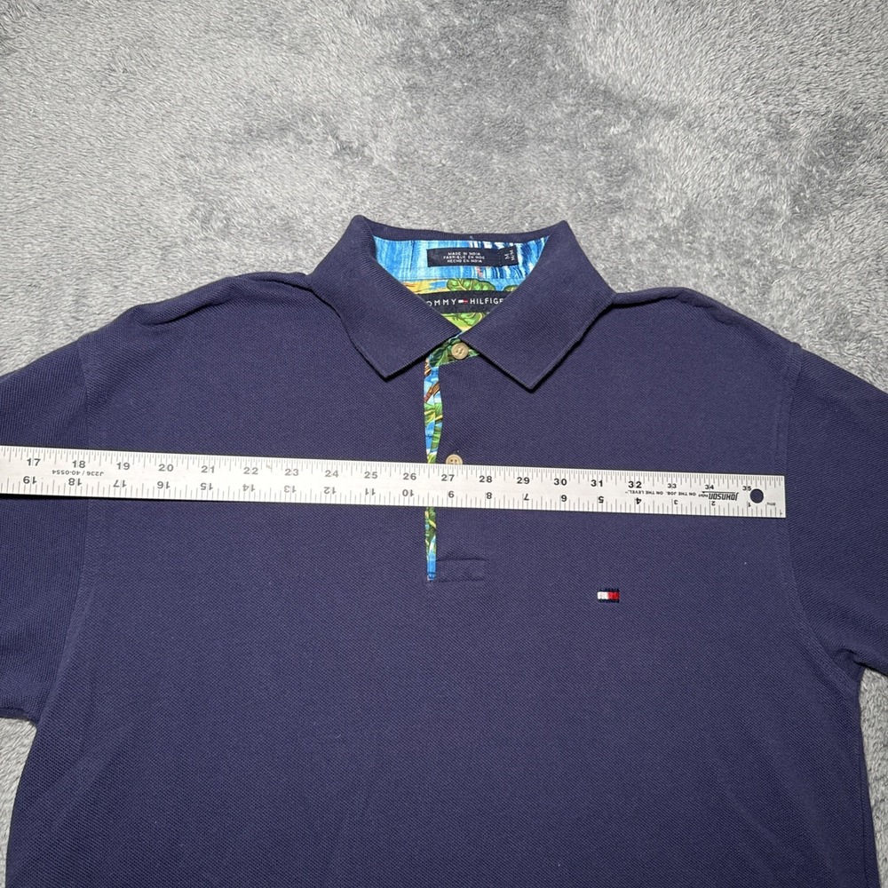 Tommy Hilfiger Men's Medium Navy Blue Polo Short Sleeve Shirt Tropical Collar - Picture 7 of 16